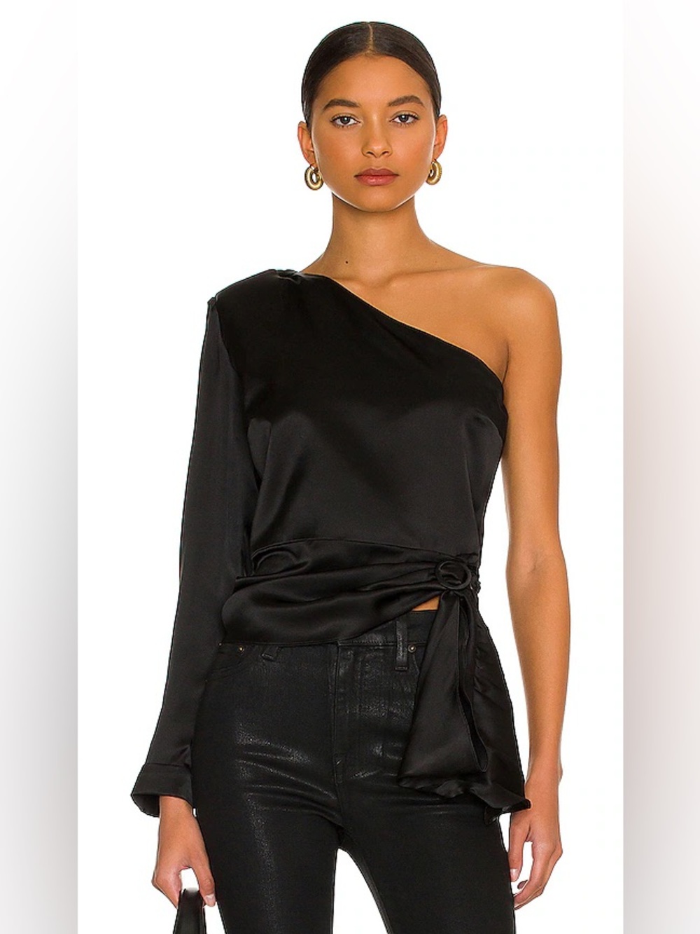 ✨🖤 MILLY Hellena One Shoulder Satin Top Black Size S NWT $295